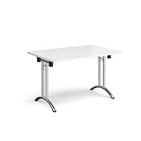 Rectangular folding leg table with chrome legs and curved foot rails 1200mm x 800mm - white