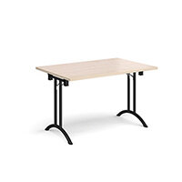 Rectangular folding leg table with black legs and curved foot rails 1200mm x 800mm - maple Rectangular folding leg table with black legs and curved foot rails 1200mm x 800mm - maple