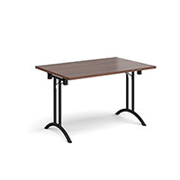 Rectangular folding leg table with black legs and curved foot rails 1200mm x 800mm - walnut Rectangular folding leg table with black legs and curved foot rails 1200mm x 800mm - walnut