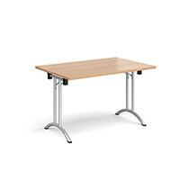 Rectangular folding leg table with silver legs and curved foot rails 1200mm x 800mm - beech Rectangular folding leg table with silver legs and curved foot rails 1200mm x 800mm - beech