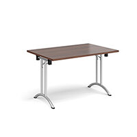 Rectangular folding leg table with silver legs and curved foot rails 1200mm x 800mm - walnut Rectangular folding leg table with silver legs and curved foot rails 1200mm x 800mm - walnut