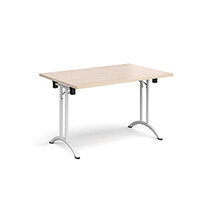 Rectangular folding leg table with white legs and curved foot rails 1200mm x 800mm - maple Rectangular folding leg table with white legs and curved foot rails 1200mm x 800mm - maple