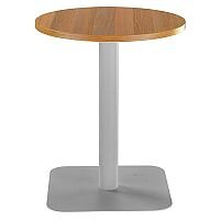 ONE Circular 600mm Cafe & Bistro Table Light Walnut With Silver Square Base ONE Circular 600mm Cafe & Bistro Table Light Walnut With Silver Square Base