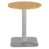 ONE Circular 600mm Cafe & Bistro Table Oak With Silver Square Base ONE Circular 600mm Cafe & Bistro Table Oak With Silver Square Base
