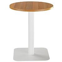 ONE Circular 600mm Cafe & Bistro Table Light Walnut With White Square Base ONE Circular 600mm Cafe & Bistro Table Light Walnut With White Square Base