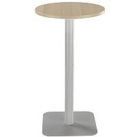 ONE Circular 600mm High Cafe & Bistro Table Grey Oak With Silver Square Base ONE Circular 600mm High Cafe & Bistro Table Grey Oak With Silver Square Base