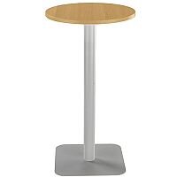 ONE Circular 600mm High Cafe & Bistro Table Oak With Silver Square Base ONE Circular 600mm High Cafe & Bistro Table Oak With Silver Square Base