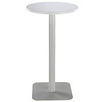 ONE Circular 600mm High Cafe & Bistro Table White With Silver Square Base ONE Circular 600mm High Cafe & Bistro Table White With Silver Square Base