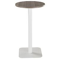 ONE Circular 600mm High Cafe & Bistro Table Dark Walnut With White Square Base ONE Circular 600mm High Cafe & Bistro Table Dark Walnut With White Square Base