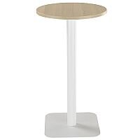 ONE Circular 600mm High Cafe & Bistro Table Grey Oak With White Square Base ONE Circular 600mm High Cafe & Bistro Table Grey Oak With White Square Base