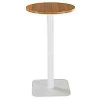 ONE Circular 600mm High Cafe & Bistro Table Light Walnut With White Square Base ONE Circular 600mm High Cafe & Bistro Table Light Walnut With White Square Base