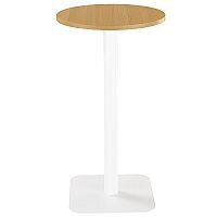 ONE Circular 600mm High Cafe & Bistro Table Oak With White Square Base ONE Circular 600mm High Cafe & Bistro Table Oak With White Square Base