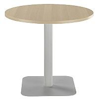 ONE Circular 800mm Cafe & Bistro Table Grey Oak With Silver Square Base ONE Circular 800mm Cafe & Bistro Table Grey Oak With Silver Square Base