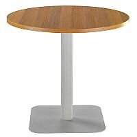 ONE Circular 800mm Cafe & Bistro Table Light Walnut With Silver Square Base ONE Circular 800mm Cafe & Bistro Table Light Walnut With Silver Square Base