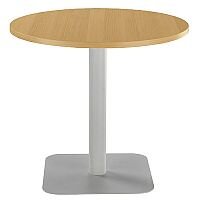 ONE Circular 800mm Cafe & Bistro Table Oak With Silver Square Base ONE Circular 800mm Cafe & Bistro Table Oak With Silver Square Base