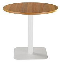 ONE Circular 800mm Cafe & Bistro Table Light Walnut With White Square Base ONE Circular 800mm Cafe & Bistro Table Light Walnut With White Square Base