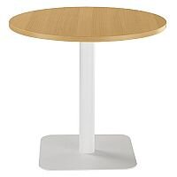 ONE Circular 800mm Cafe & Bistro Table Oak With White Square Base ONE Circular 800mm Cafe & Bistro Table Oak With White Square Base
