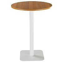 ONE Circular 800mm High Cafe & Bistro Table Light Walnut With White Square Base ONE Circular 800mm High Cafe & Bistro Table Light Walnut With White Square Base