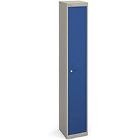 Bisley lockers with 1 door 305mm deep - grey with blue doors