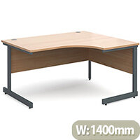 Contract 25 Right Hand Ergonomic Office Desk W1400xD1200xH725mm Graphite Cantilever Frame & Beech Desktop