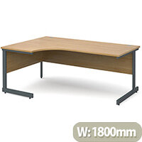 Contract 25 Left Hand Ergonomic Office Desk W1800xD1200xH725mm Graphite Cantilever Frame & Oak Desktop