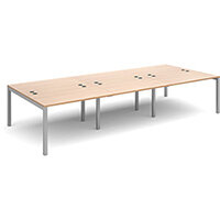 Connex triple back to back desks 3600mm x 1600mm - silver frame, beech top Connex triple back to back desks 3600mm x 1600mm - silver frame, beech top