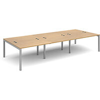 Connex triple back to back desks 3600mm x 1600mm - silver frame, oak top Connex triple back to back desks 3600mm x 1600mm - silver frame, oak top