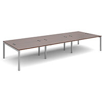 Connex triple back to back desks 4200mm x 1600mm - silver frame, walnut top Connex triple back to back desks 4200mm x 1600mm - silver frame, walnut top
