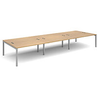 Connex triple back to back desks 4800mm x 1600mm - silver frame, oak top Connex triple back to back desks 4800mm x 1600mm - silver frame, oak top