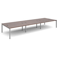Connex triple back to back desks 4800mm x 1600mm - silver frame, walnut top Connex triple back to back desks 4800mm x 1600mm - silver frame, walnut top
