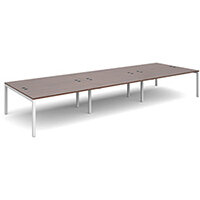Connex triple back to back desks 4800mm x 1600mm - white frame, walnut top Connex triple back to back desks 4800mm x 1600mm - white frame, walnut top