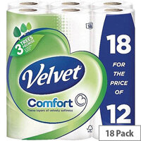 Triple Velvet Toilet Tissue Paper Rolls White 200 Sheets per Roll Pack of 18 Toilet Paper Rolls Triple Velvet Toilet Tissue Paper Rolls White 200 Sheets per Roll Pack of 18 Toilet Paper Rolls