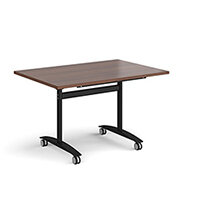 Rectangular deluxe fliptop meeting table with black frame 1200mm x 800mm - walnut Rectangular deluxe fliptop meeting table with black frame 1200mm x 800mm - walnut