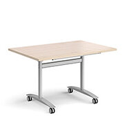 Rectangular deluxe fliptop meeting table with silver frame 1200mm x 800mm - maple Rectangular deluxe fliptop meeting table with silver frame 1200mm x 800mm - maple