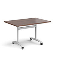 Rectangular deluxe fliptop meeting table with white frame 1200mm x 800mm - walnut Rectangular deluxe fliptop meeting table with white frame 1200mm x 800mm - walnut