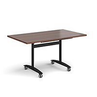 Rectangular deluxe fliptop meeting table with black frame 1400mm x 800mm - walnut Rectangular deluxe fliptop meeting table with black frame 1400mm x 800mm - walnut