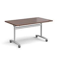 Rectangular deluxe fliptop meeting table with silver frame 1400mm x 800mm - walnut Rectangular deluxe fliptop meeting table with silver frame 1400mm x 800mm - walnut