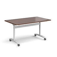 Rectangular deluxe fliptop meeting table with white frame 1400mm x 800mm - walnut Rectangular deluxe fliptop meeting table with white frame 1400mm x 800mm - walnut