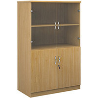 Deluxe combination unit with glass upper doors 1600mm high with 3 shelves - oak