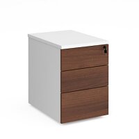 Duo 3 Drawer Mobile Pedestal 600Mm Deep - White With Walnut Drawers Duo 3 Drawer Mobile Pedestal 600Mm Deep - White With Walnut Drawers