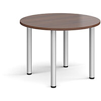 Circular silver radial leg meeting table 1000mm - walnut Circular silver radial leg meeting table 1000mm - walnut