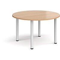 Circular White Radial Leg Meeting Table Dia. 1200mm, Height 725mm - Beech