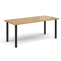 Rectangular Black Radial Leg Meeting Table W1800xD800xH725mm - Oak