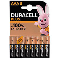 Duracell Plus AAA Battery Alkaline 100% Extra Life Pack of 8 5009380 Duracell Plus AAA Battery Alkaline 100% Extra Life Pack of 8 5009380