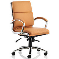 Classic Executive Office Chair - Medium Back - Tan Seat & Back - Fixed Padded Arms - Chrome Base & Accents 