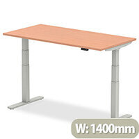Air Electric Height Adjustable Rectangular Sit Stand Desk Plain Top W1400xD800xH660-1310mm Beech Top Silver Frame Air Electric Height Adjustable Rectangular Sit Stand Desk Plain Top W1400xD800xH660-1310mm Beech Top Silver Frame