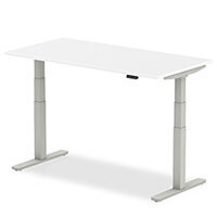 Air Electric Height Adjustable Rectangular Sit Stand Desk Plain Top W1400xD800xH660-1310mm White Top Silver Frame Air Electric Height Adjustable Rectangular Sit Stand Desk Plain Top W1400xD800xH660-1310mm White Top Silver Frame