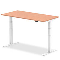 Air Electric Height Adjustable Rectangular Sit Stand Desk Plain Top W1200xD800xH660-1310mm Beech Top White Frame