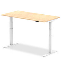 Air Electric Height Adjustable Rectangular Sit Stand Desk Plain Top W1400xD800xH660-1310mm Maple Top White Frame