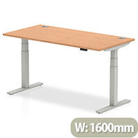 Air Electric Height Adjustable Rectangular Sit Stand Desk Portal Top W1600xD800xH660-1310mm Oak Top Silver Frame